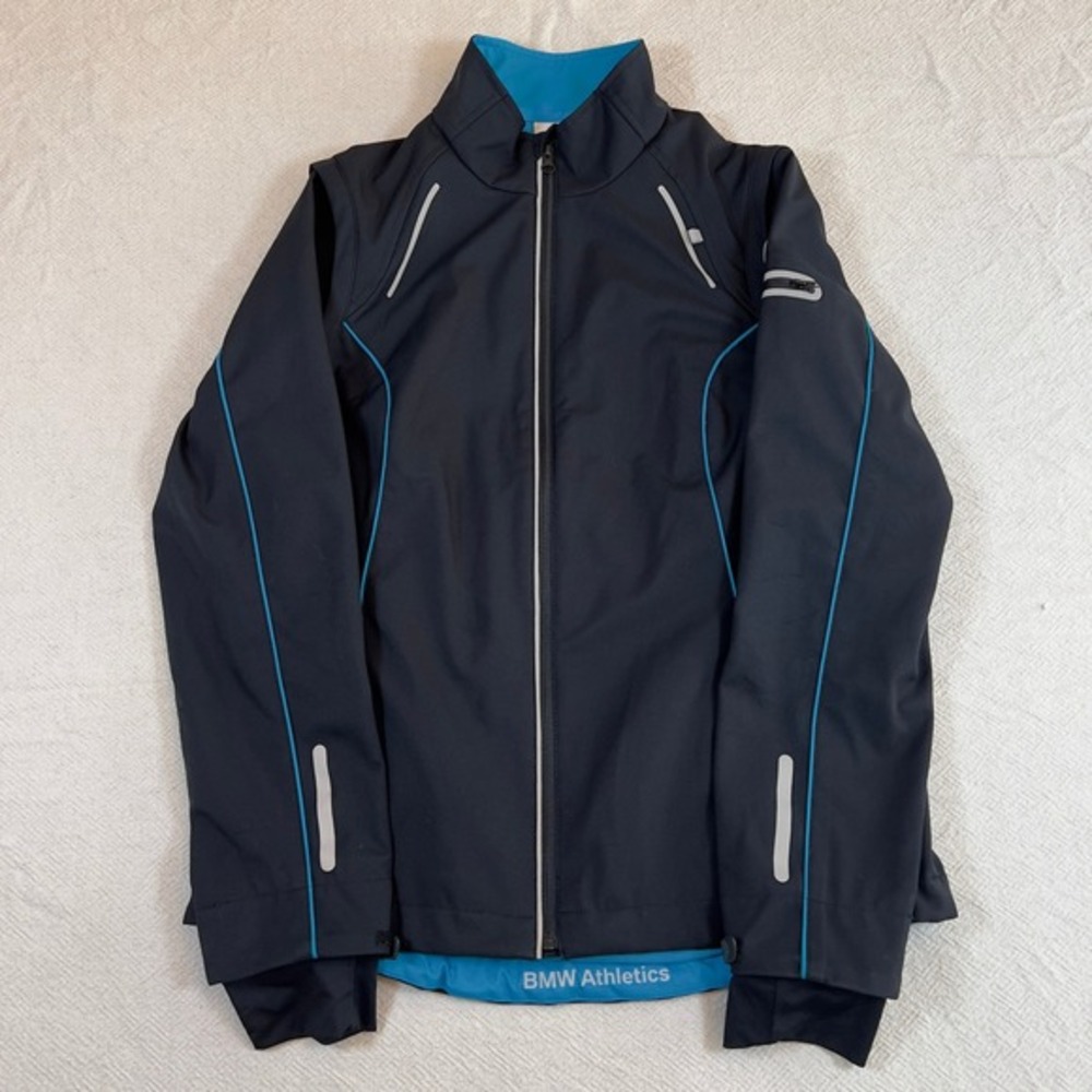 BMW Athletics Mens Running Jacket Full Zip Blue‎ Black Reflective Trim Size M